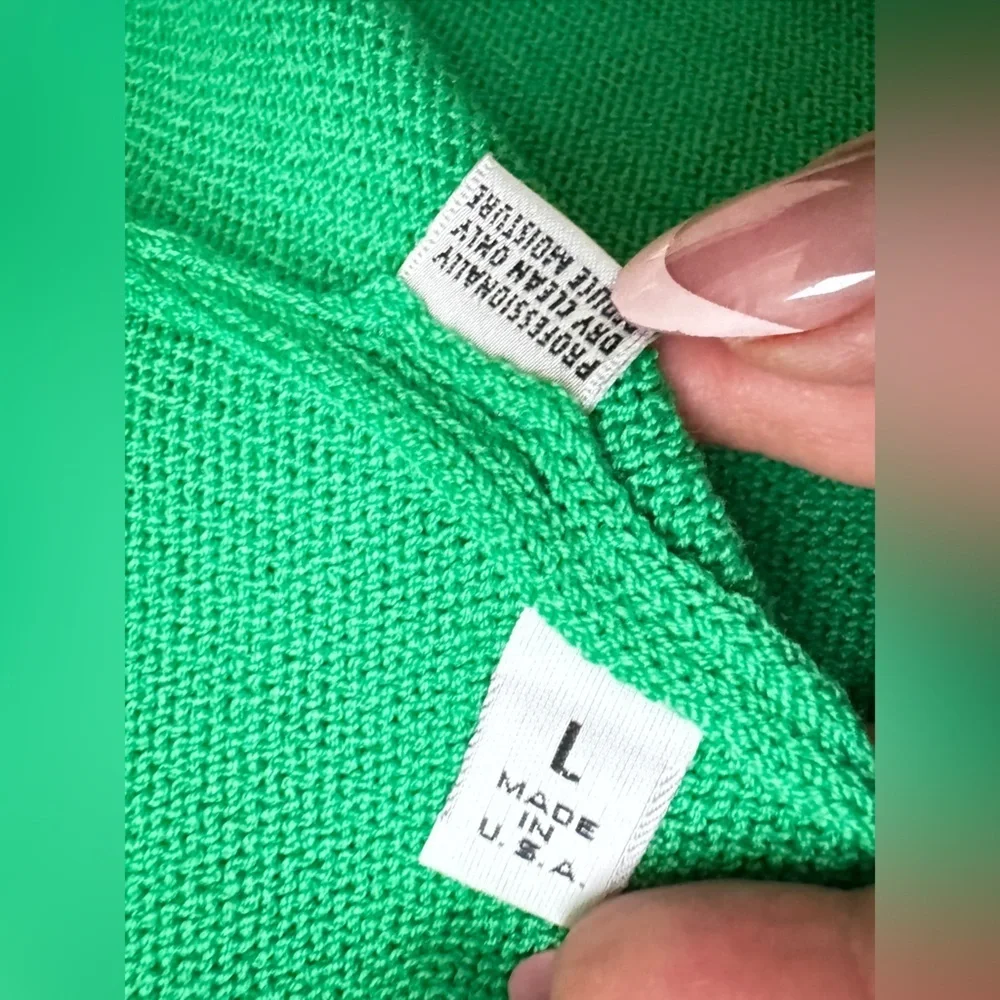 St. John Collection Long Green/Black Gold Buttons Open Front Cardigan Sz L P-38